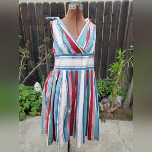 Colorful Striped V-Neck Midi Dress